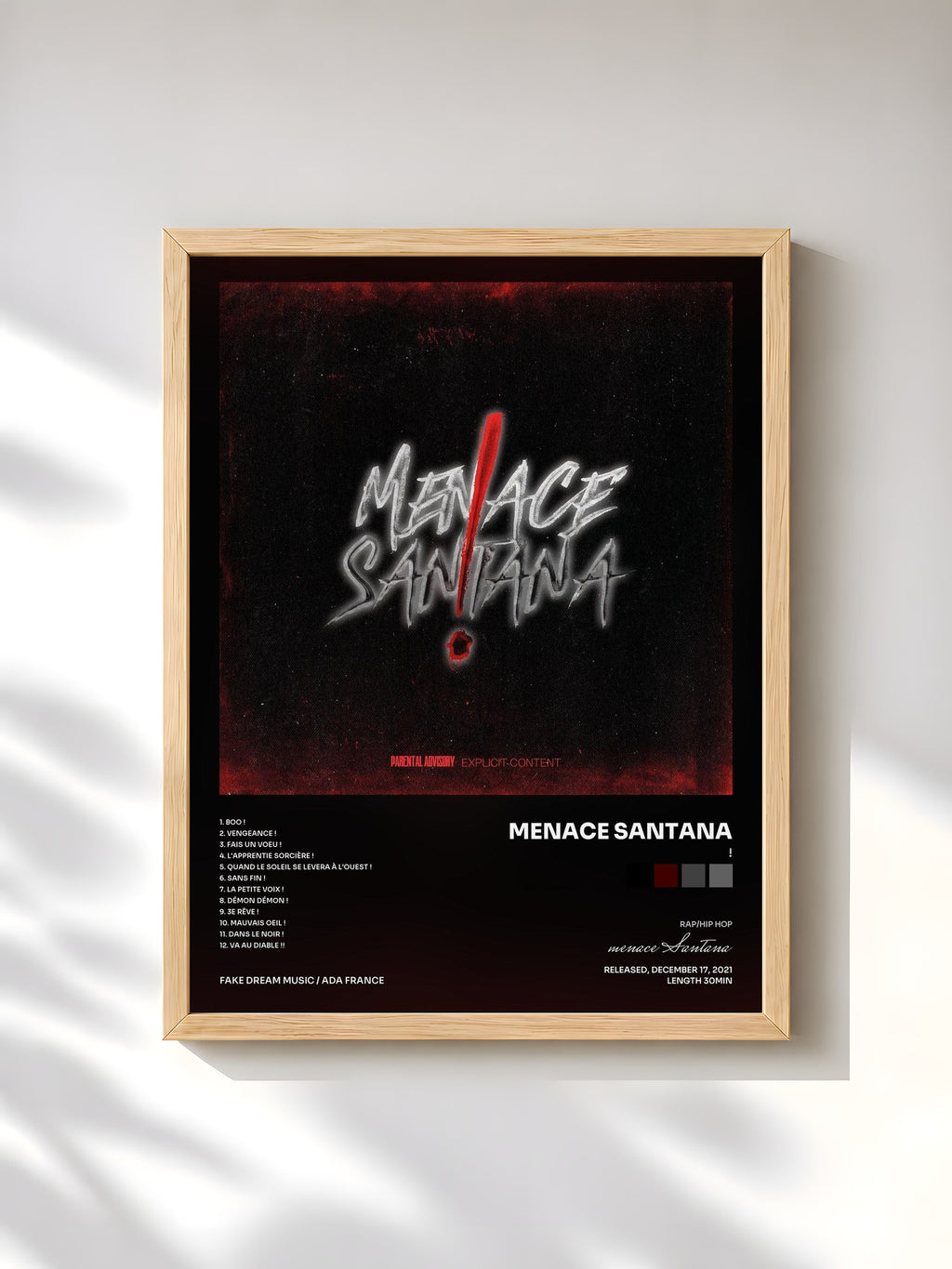 #bois Tableau de l'album ! de menace Santana, cadre en bois brut, imprimé et encadré en France