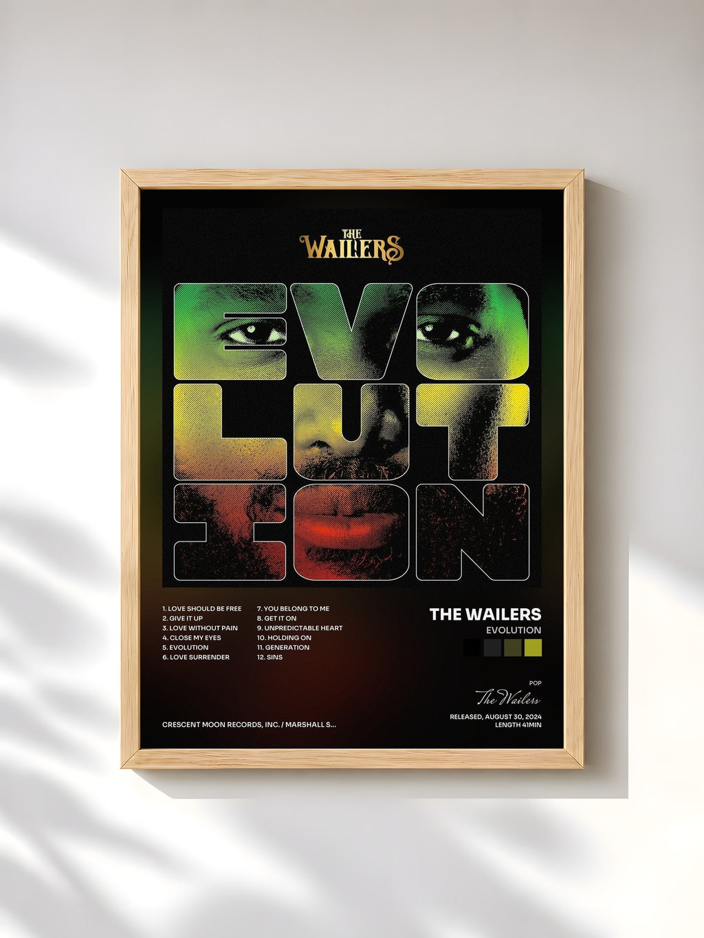 #bois Tableau de l'album Evolution de The Wailers, cadre en bois brut, imprimé et encadré en France
