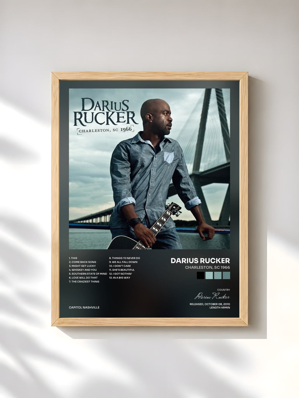 #bois Tableau de l'album Charleston, SC 1966 de Darius Rucker, cadre en bois brut, imprimé et encadré en France