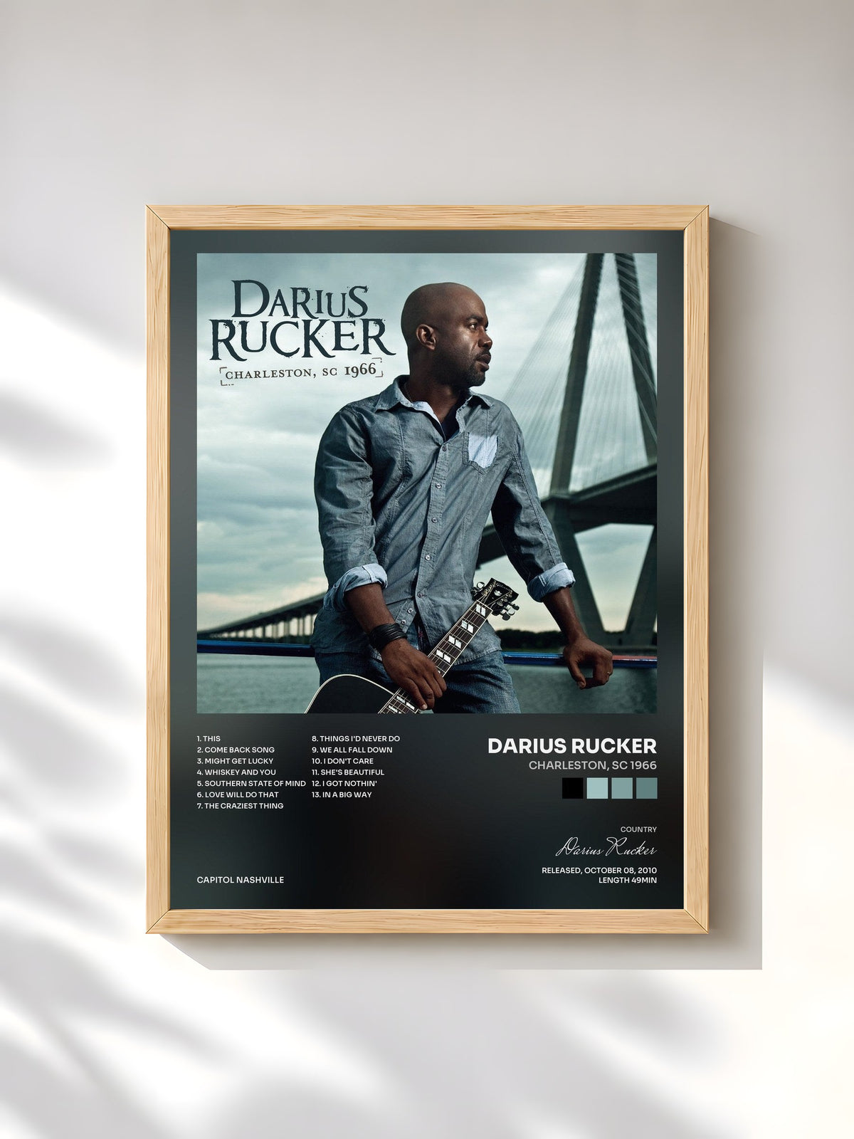 #bois Tableau de l'album Charleston, SC 1966 de Darius Rucker, cadre en bois brut, imprimé et encadré en France