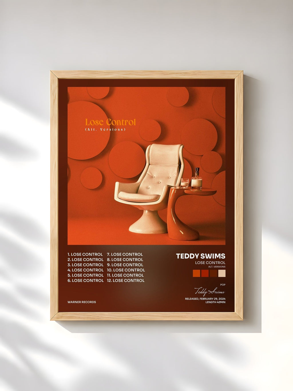 #bois Tableau de l'album Lose Control (Alt. Versions) de Teddy Swims, cadre en bois brut, imprimé et encadré en France
