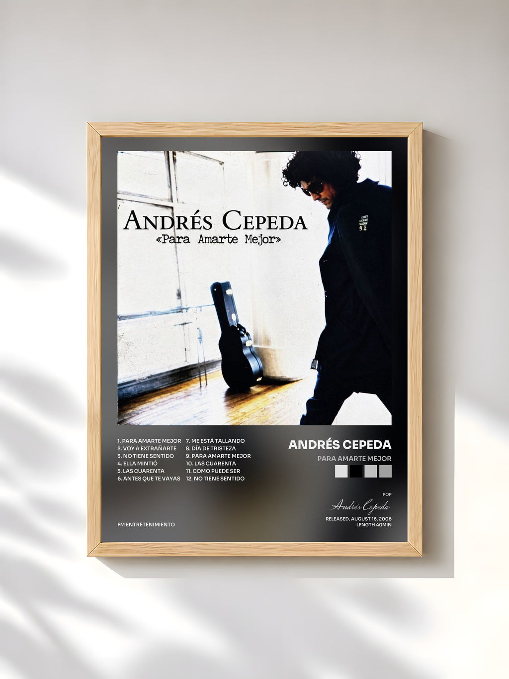 #bois Tableau de l'album Para Amarte Mejor de Andrés Cepeda, cadre en bois brut, imprimé et encadré en France