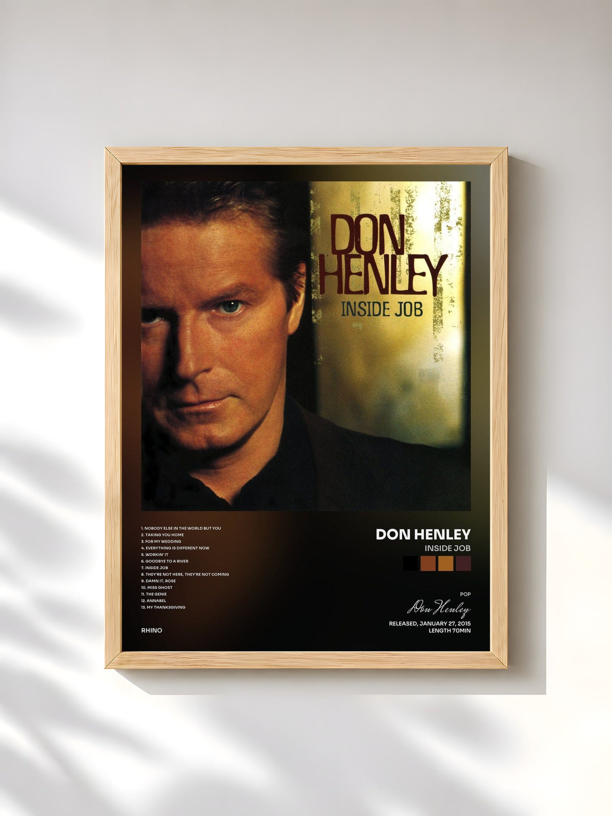 #bois Tableau de l'album Inside Job de Don Henley, cadre en bois brut, imprimé et encadré en France