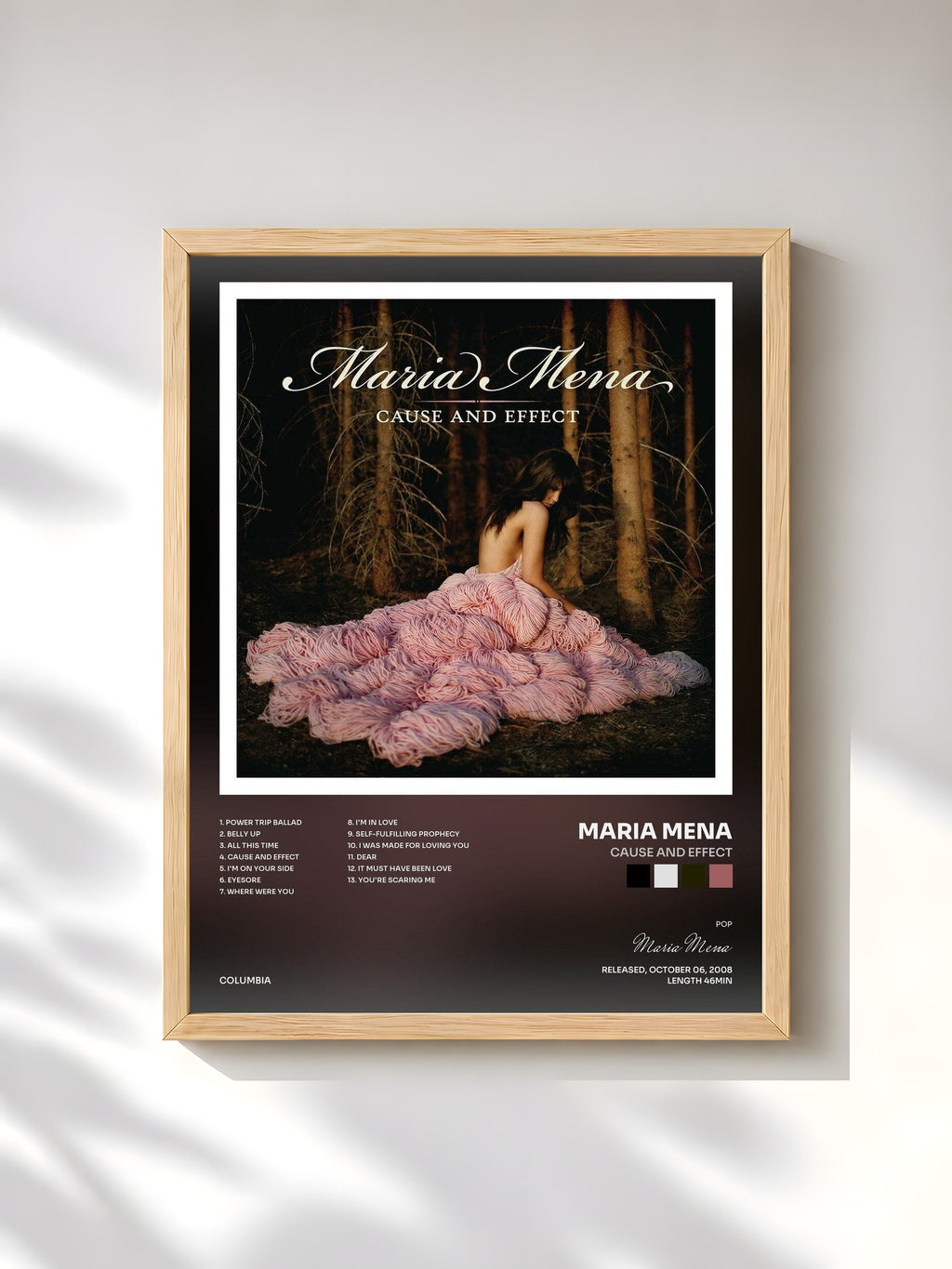 #bois Tableau de l'album Cause and Effect de Maria Mena, cadre en bois brut, imprimé et encadré en France