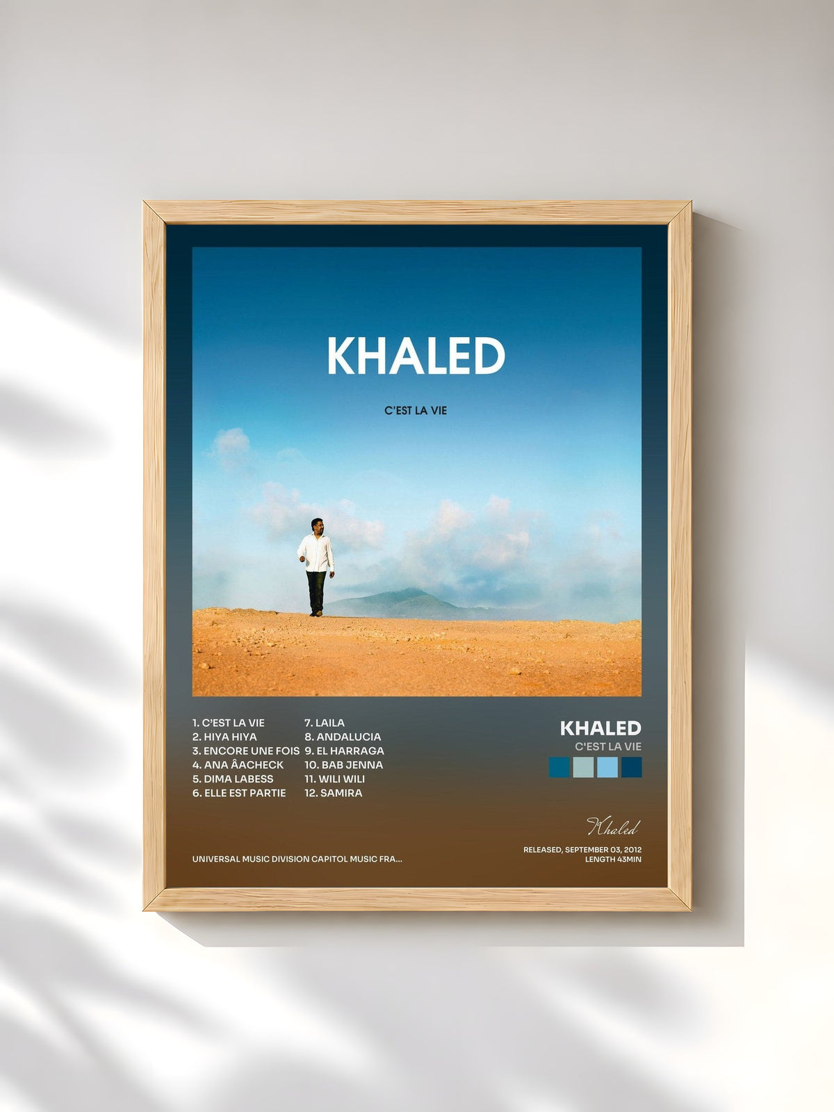 #bois Tableau de l'album C'Est La Vie de Khaled, cadre en bois brut, imprimé et encadré en France