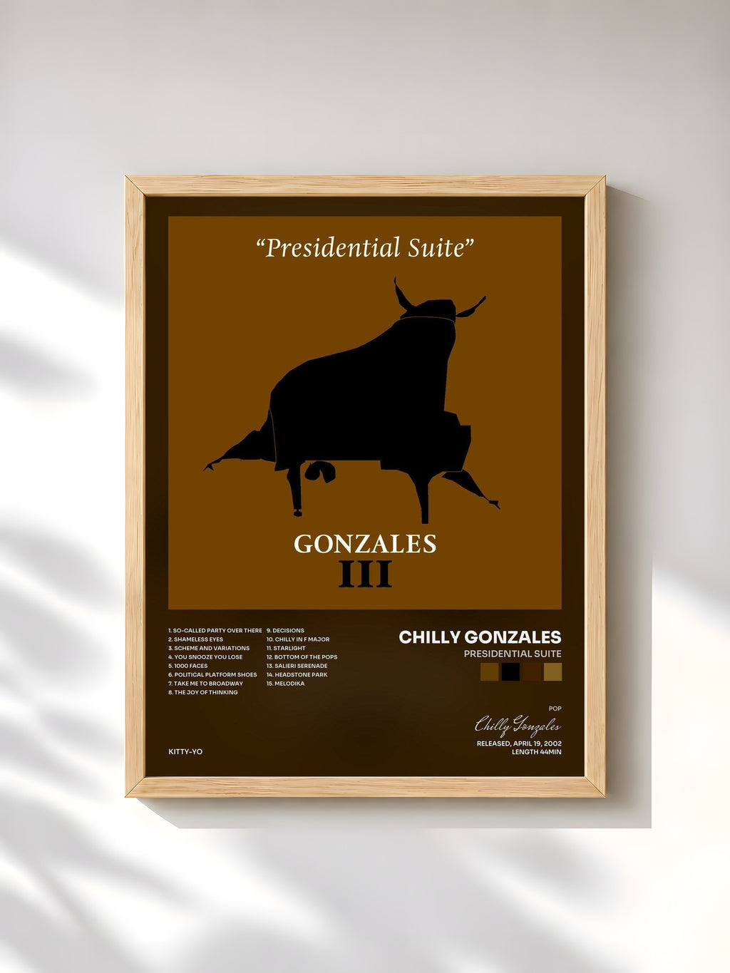 #bois Tableau de l'album Presidential Suite de Chilly Gonzales, cadre en bois brut, imprimé et encadré en France