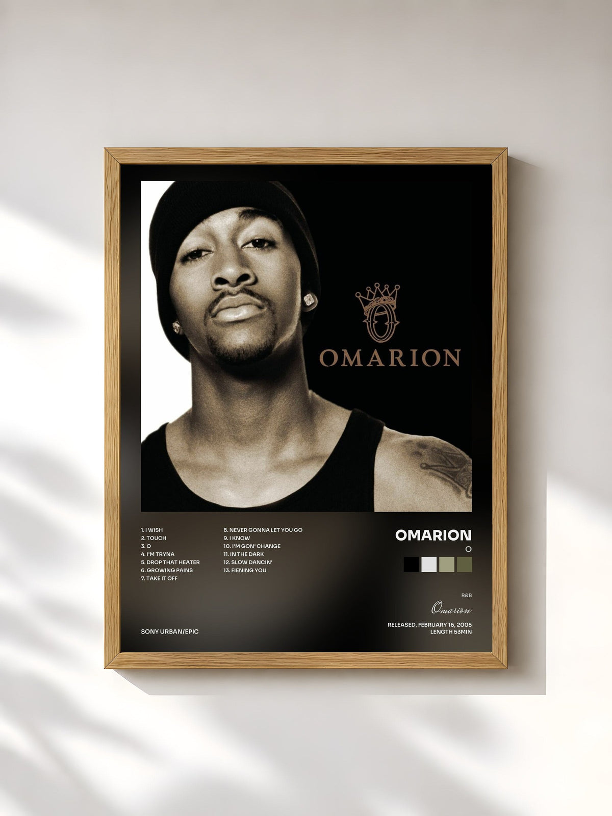 #bois Tableau de l'album O de Omarion, cadre en bois brut, imprimé et encadré en France