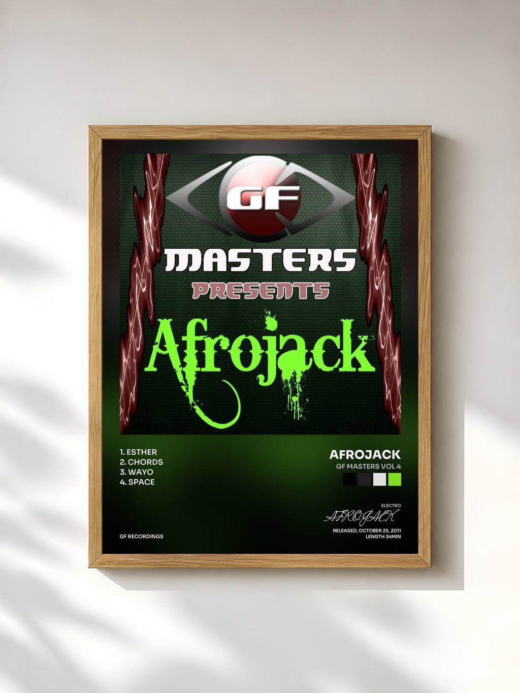 #bois Tableau de l'album GF Masters Vol 4 de AFROJACK, cadre en bois brut, imprimé et encadré en France