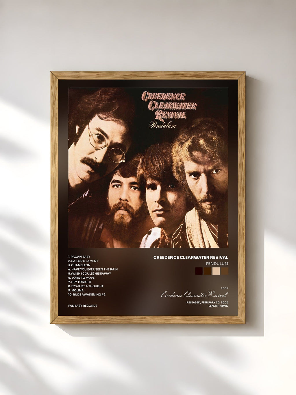#bois Tableau de l'album Pendulum de Creedence Clearwater Revival, cadre en bois brut, imprimé et encadré en France