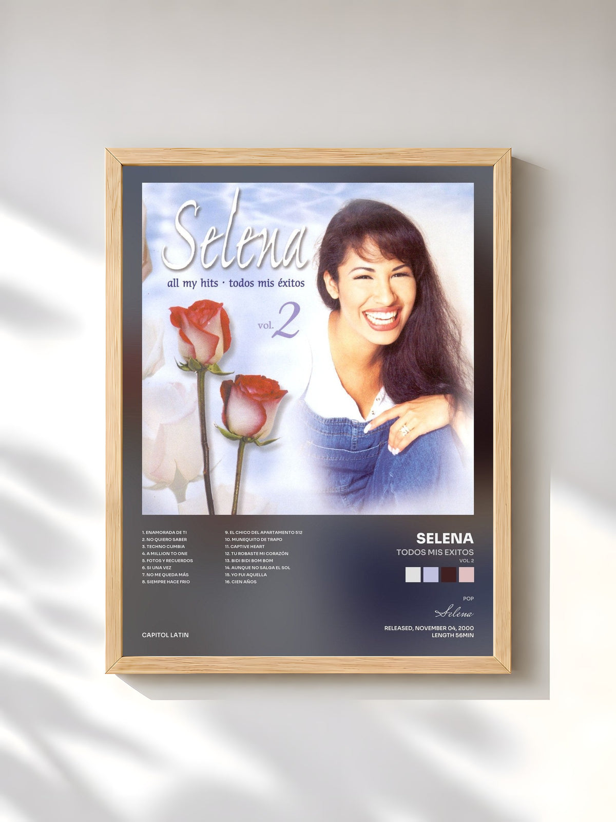 #bois Tableau de l'album Todos Mis Exitos (Vol. 2) de Selena, cadre en bois brut, imprimé et encadré en France