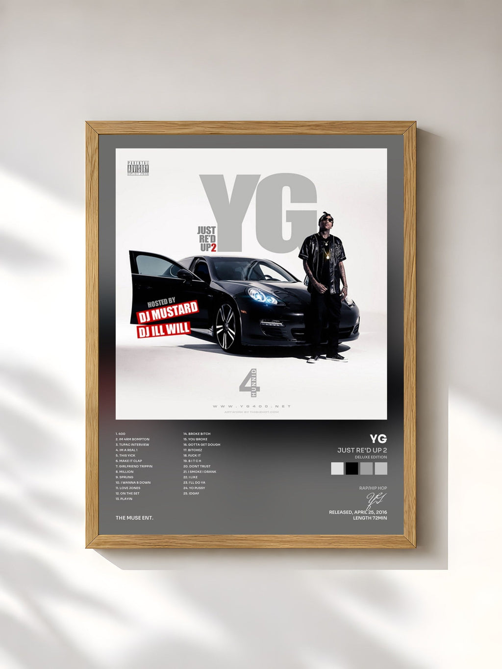#bois Tableau de l'album Just Re'd Up 2 (Deluxe Edition) de YG, cadre en bois brut, imprimé et encadré en France
