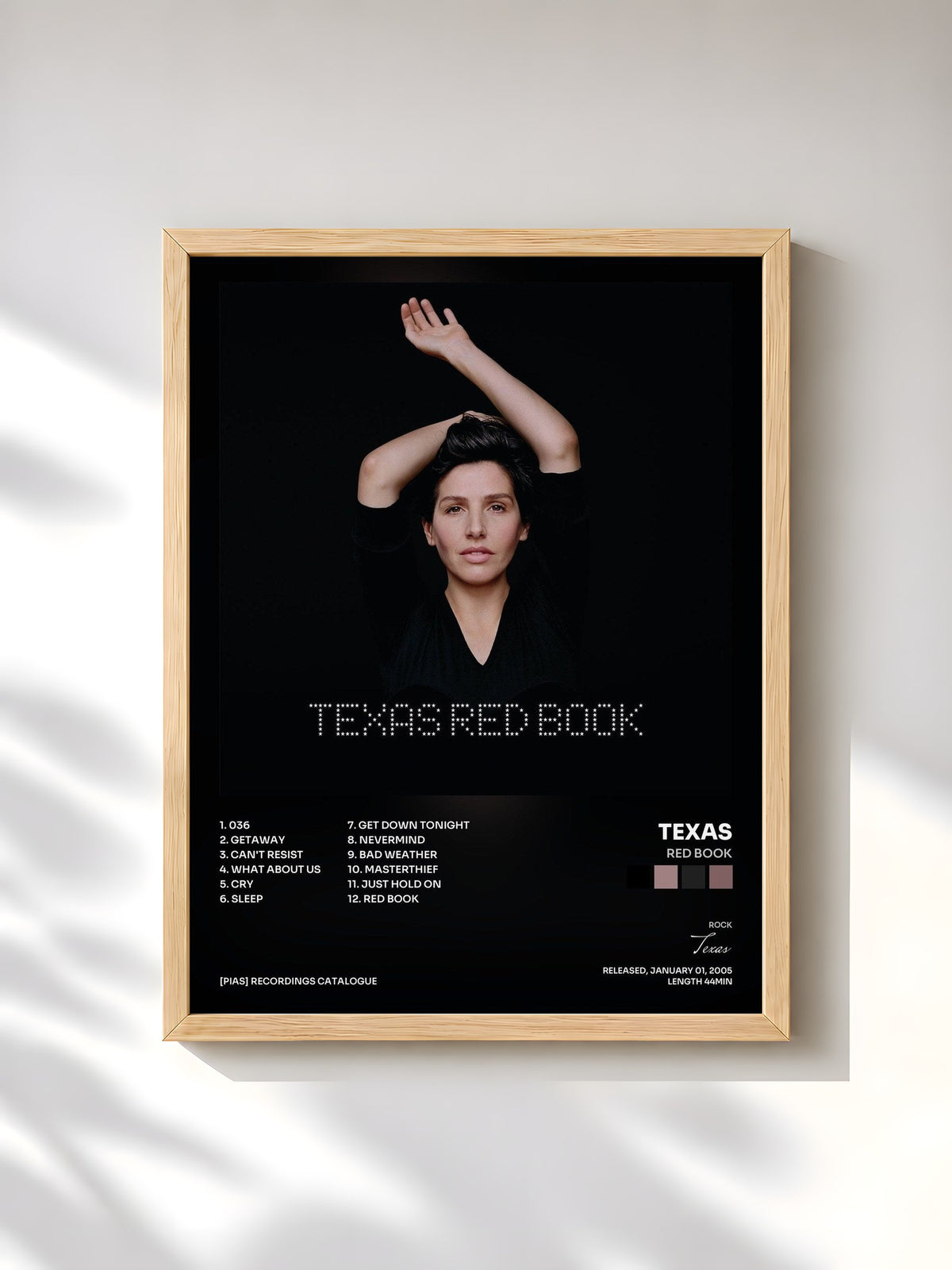 #bois Tableau de l'album Red Book de Texas, cadre en bois brut, imprimé et encadré en France