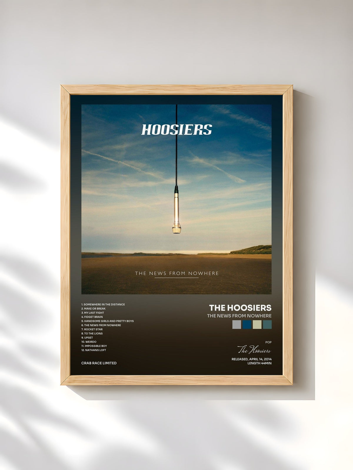 #bois Tableau de l'album The News From Nowhere de The Hoosiers, cadre en bois brut, imprimé et encadré en France