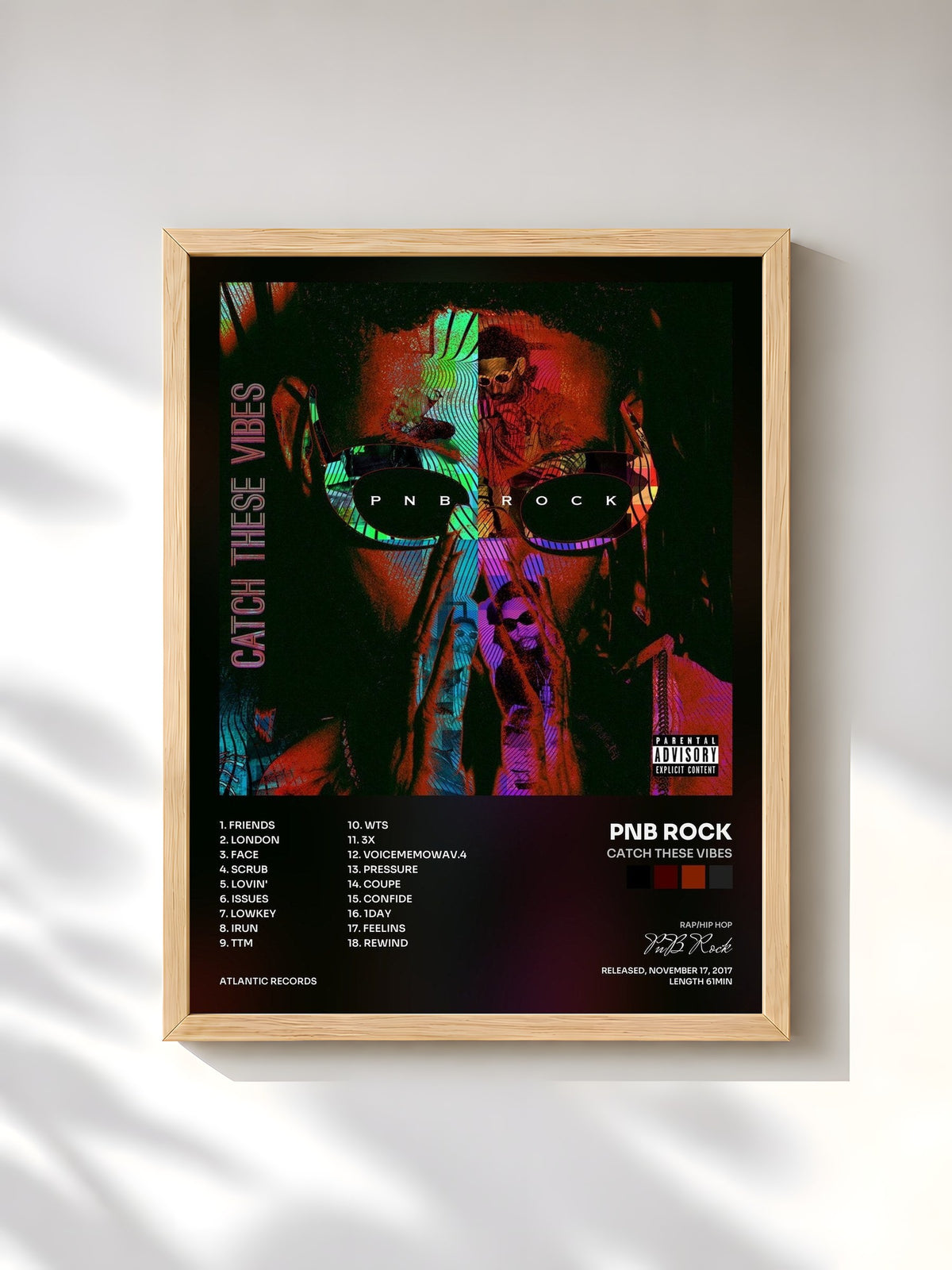 #bois Tableau de l'album Catch These Vibes de PnB Rock, cadre en bois brut, imprimé et encadré en France