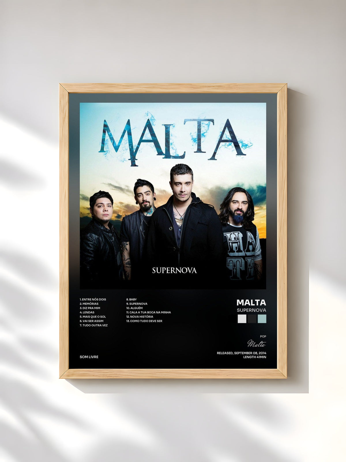 #bois Tableau de l'album Supernova de Malta, cadre en bois brut, imprimé et encadré en France