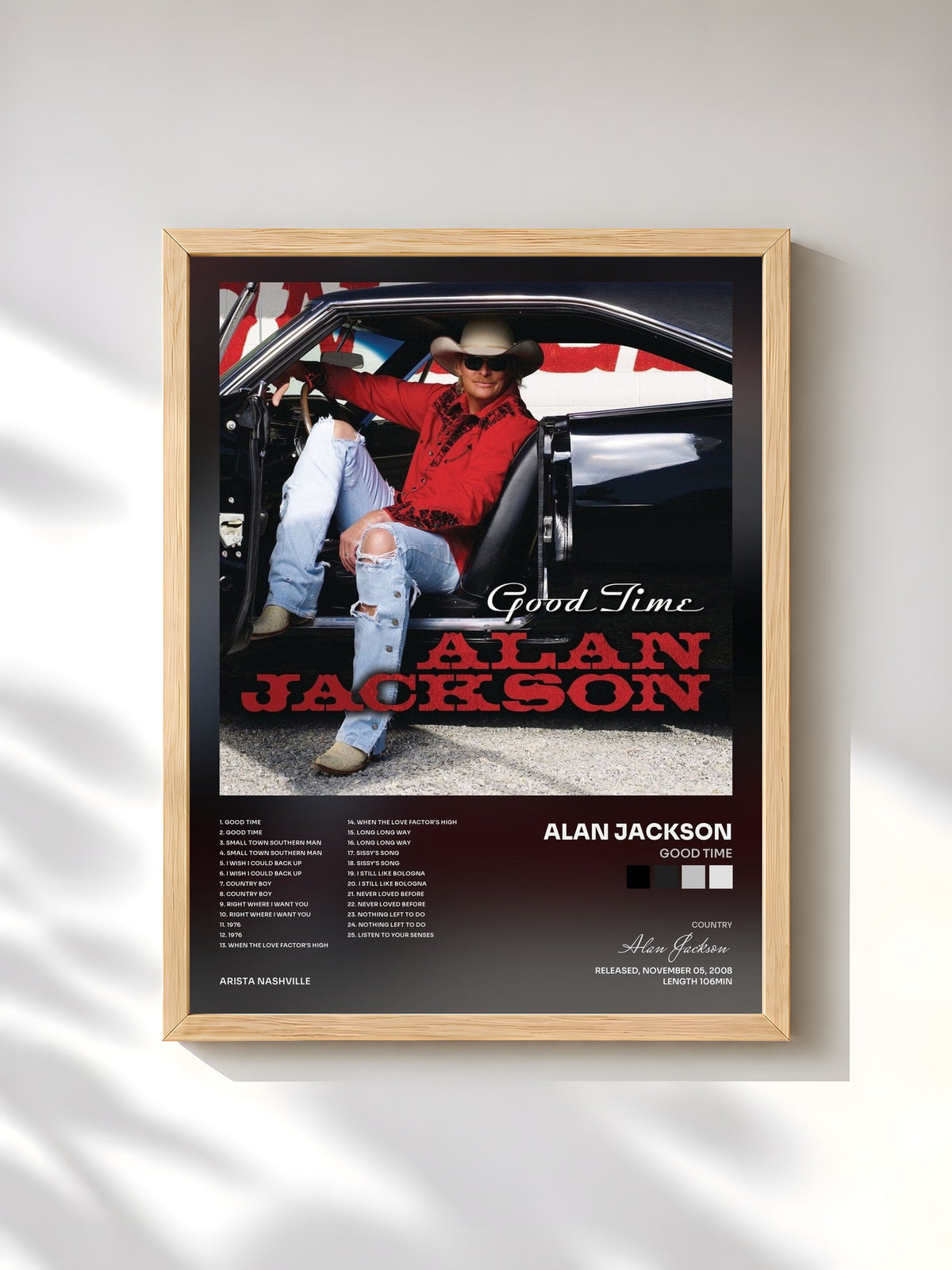 #bois Tableau de l'album Good Time de Alan Jackson, cadre en bois brut, imprimé et encadré en France