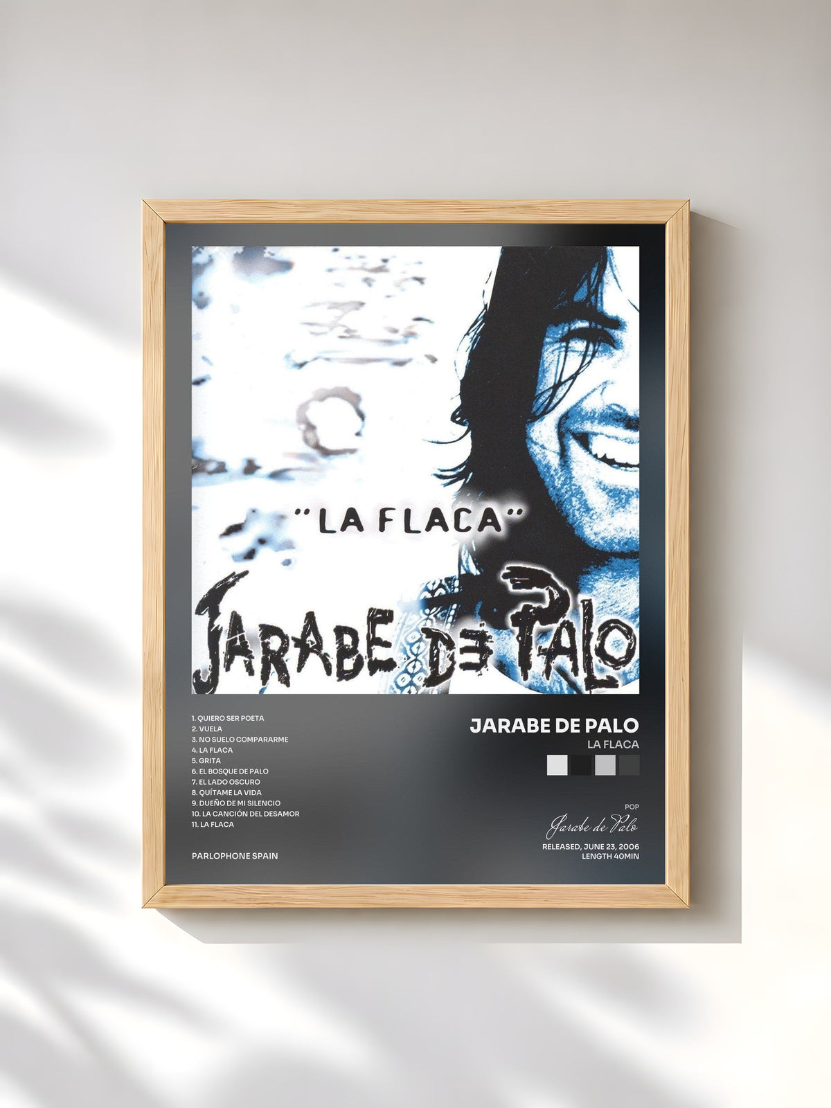 #bois Tableau de l'album La Flaca de Jarabe de Palo, cadre en bois brut, imprimé et encadré en France