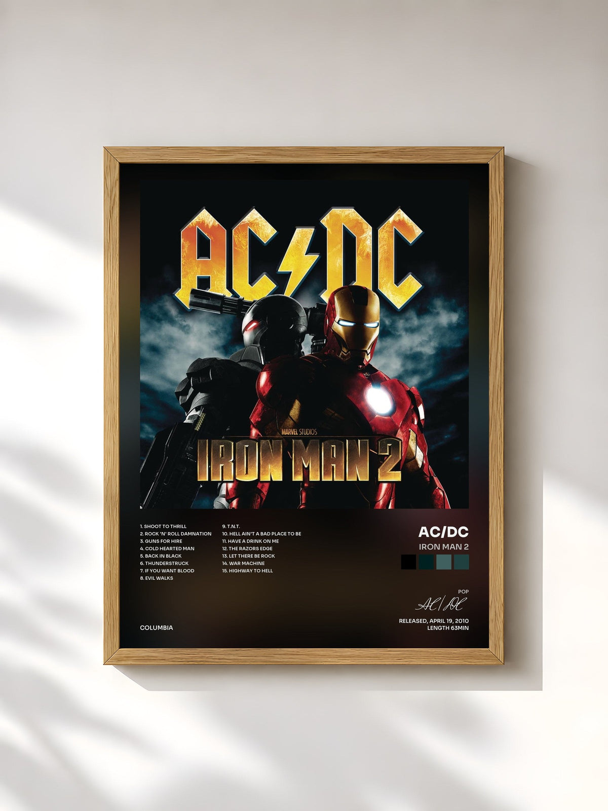 #bois Tableau de l'album Iron Man 2 de AC/DC, cadre en bois brut, imprimé et encadré en France