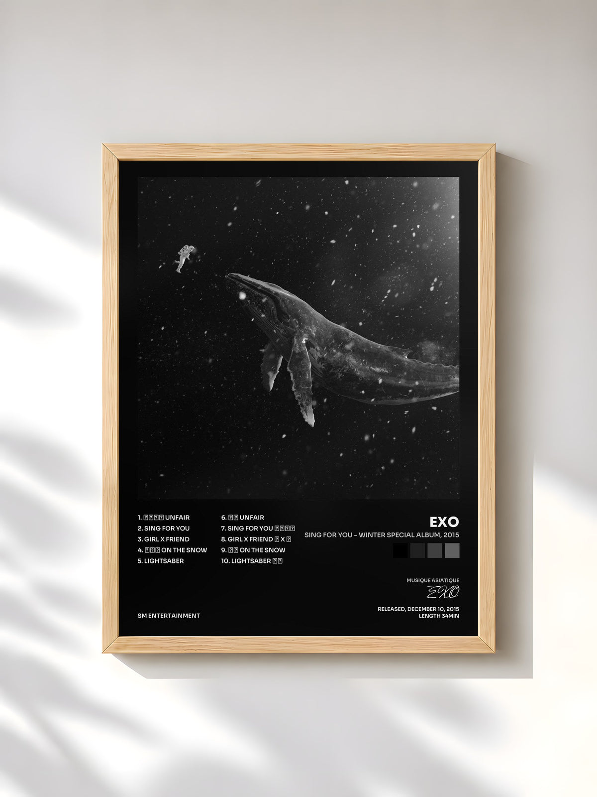#bois Tableau de l'album SING FOR YOU - Winter Special Album, 2015 de EXO, cadre en bois brut, imprimé et encadré en France