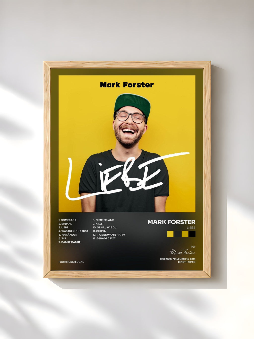 #bois Tableau de l'album LIEBE de Mark Forster, cadre en bois brut, imprimé et encadré en France