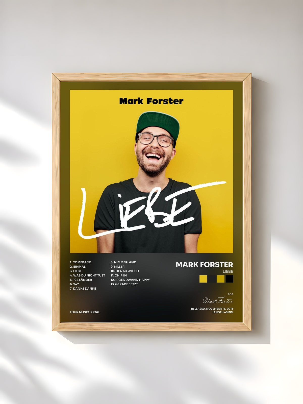 #bois Tableau de l'album LIEBE de Mark Forster, cadre en bois brut, imprimé et encadré en France