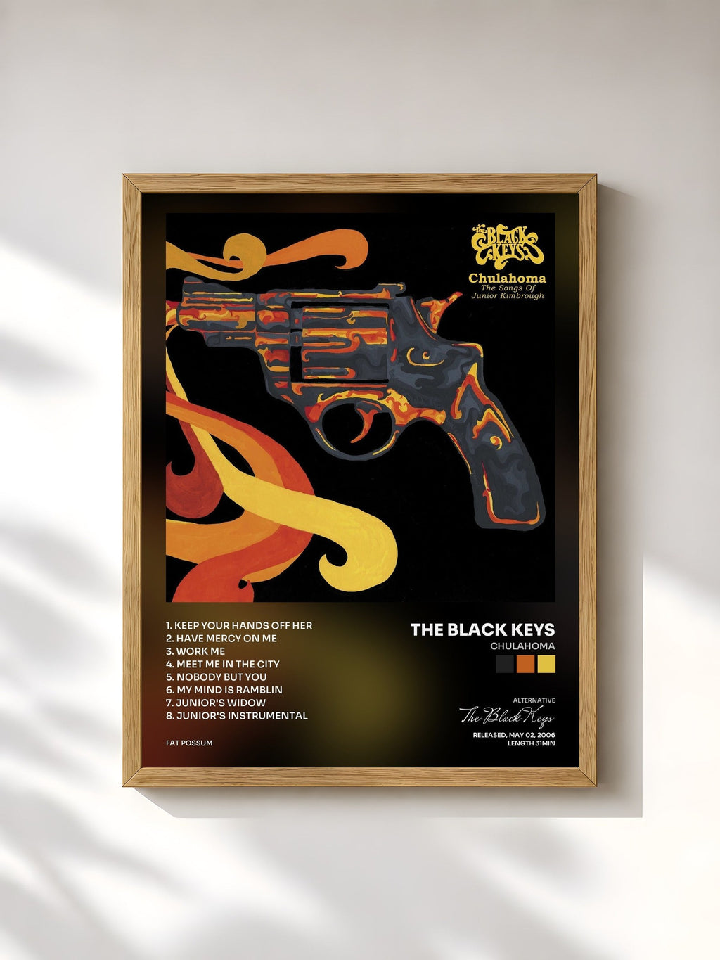 #bois Tableau de l'album Chulahoma de The Black Keys, cadre en bois brut, imprimé et encadré en France