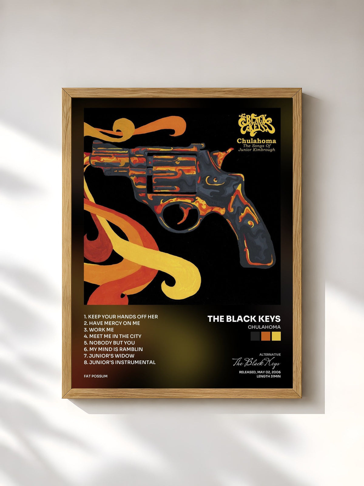 #bois Tableau de l'album Chulahoma de The Black Keys, cadre en bois brut, imprimé et encadré en France