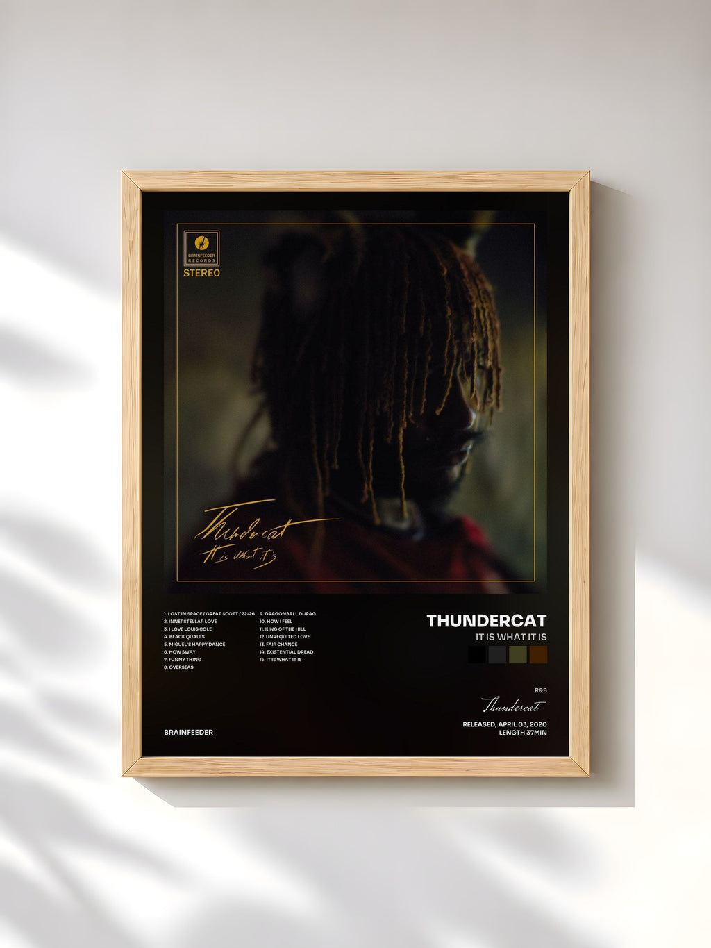 #bois Tableau de l'album It Is What It Is de Thundercat, cadre en bois brut, imprimé et encadré en France