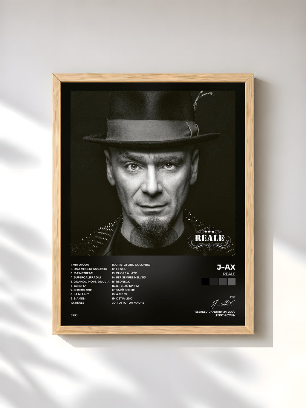 #bois Tableau de l'album ReAle de J-AX, cadre en bois brut, imprimé et encadré en France