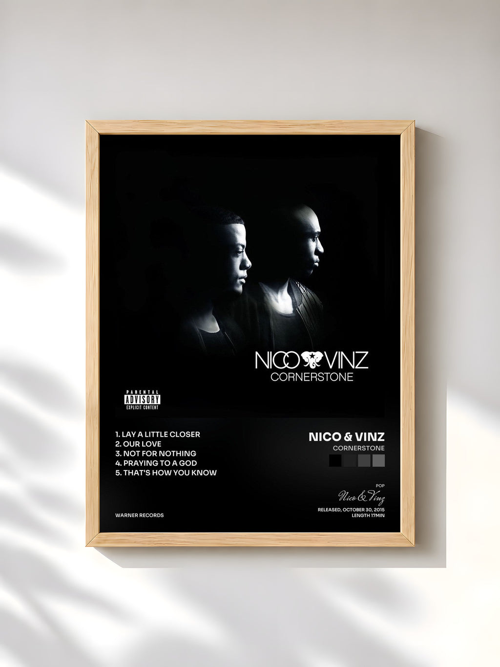 #bois Tableau de l'album Cornerstone de Nico & Vinz, cadre en bois brut, imprimé et encadré en France