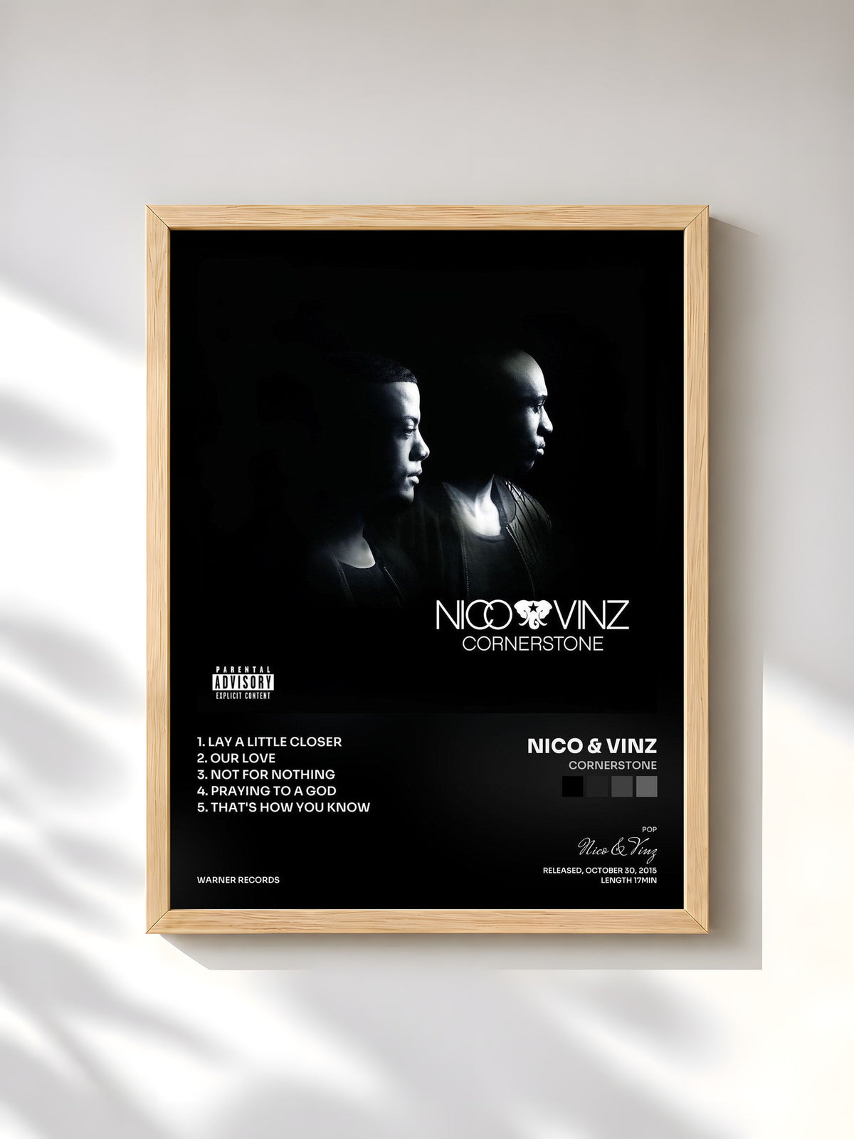 #bois Tableau de l'album Cornerstone de Nico & Vinz, cadre en bois brut, imprimé et encadré en France