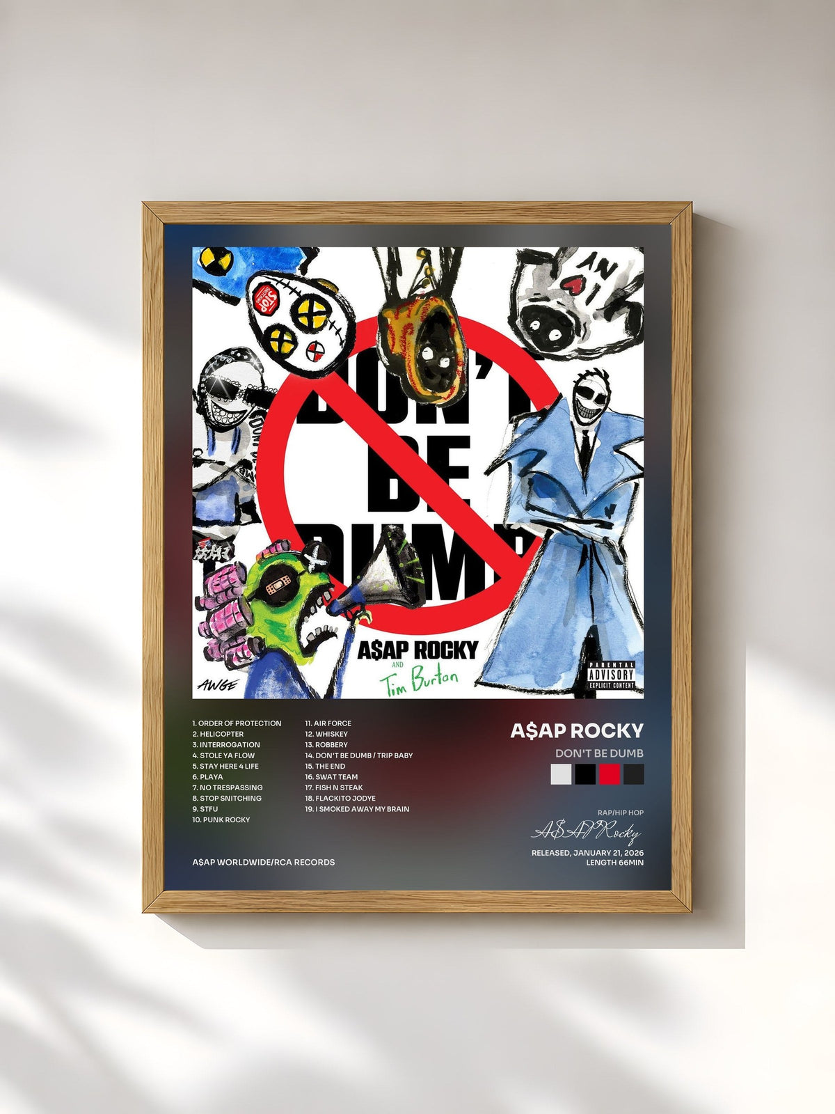 #bois Tableau de l'album Don't Be Dumb de A$AP Rocky, cadre en bois brut, imprimé et encadré en France