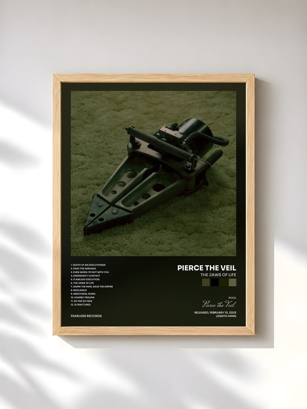 #bois Tableau de l'album The Jaws Of Life de Pierce the Veil, cadre en bois brut, imprimé et encadré en France