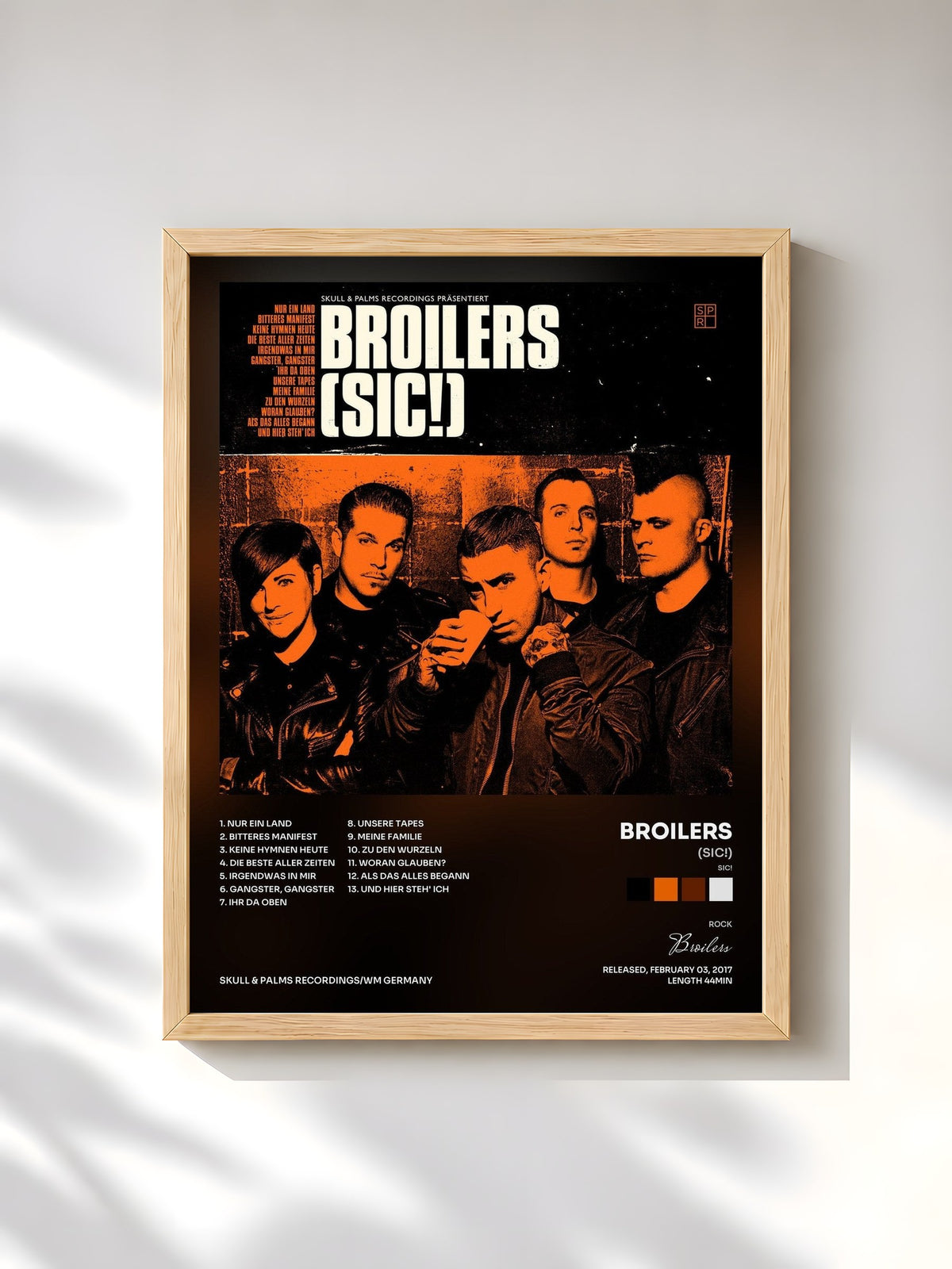 #bois Tableau de l'album (sic!) de Broilers, cadre en bois brut, imprimé et encadré en France