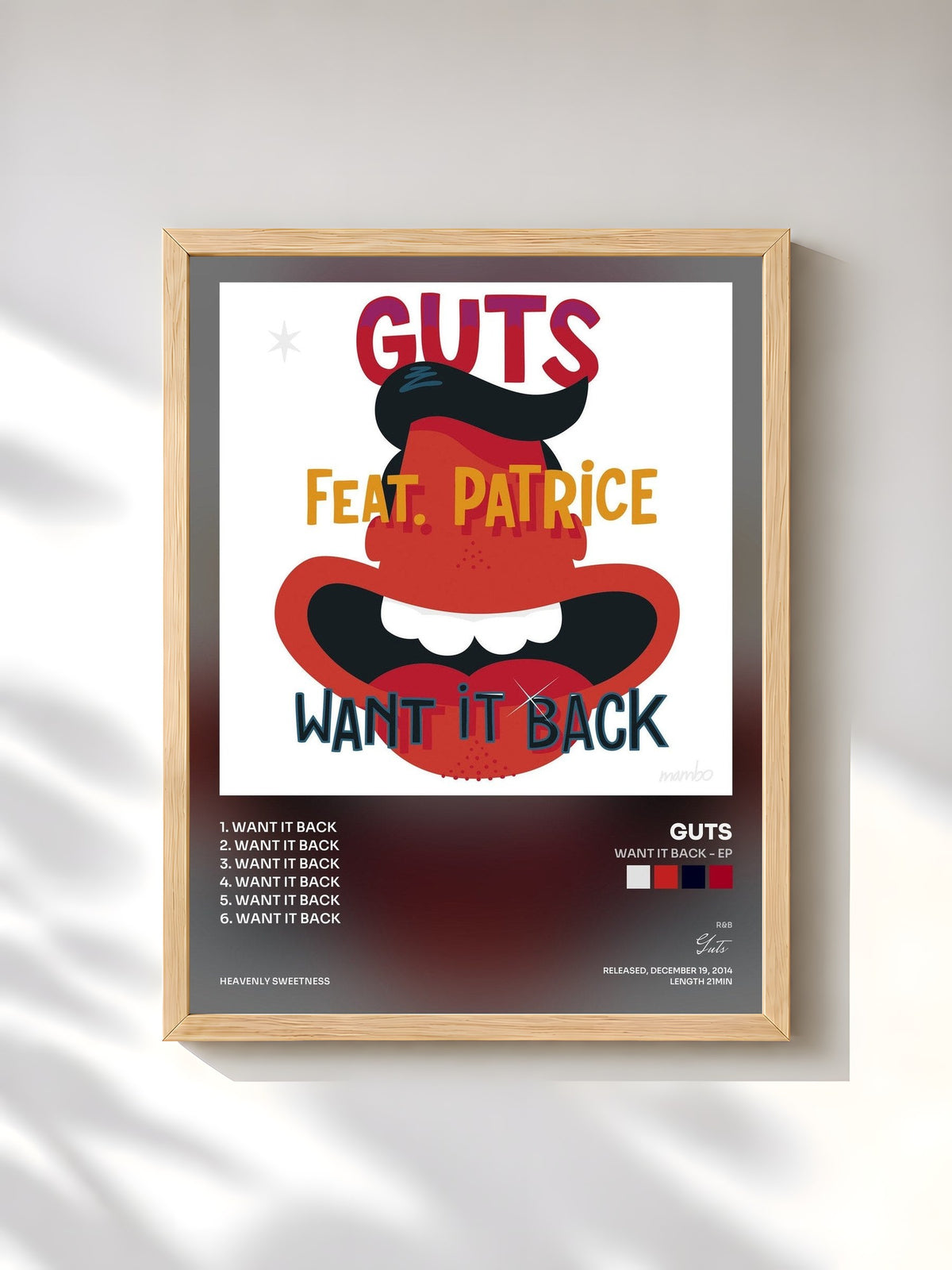 #bois Tableau de l'album Want It Back - EP de Guts, cadre en bois brut, imprimé et encadré en France