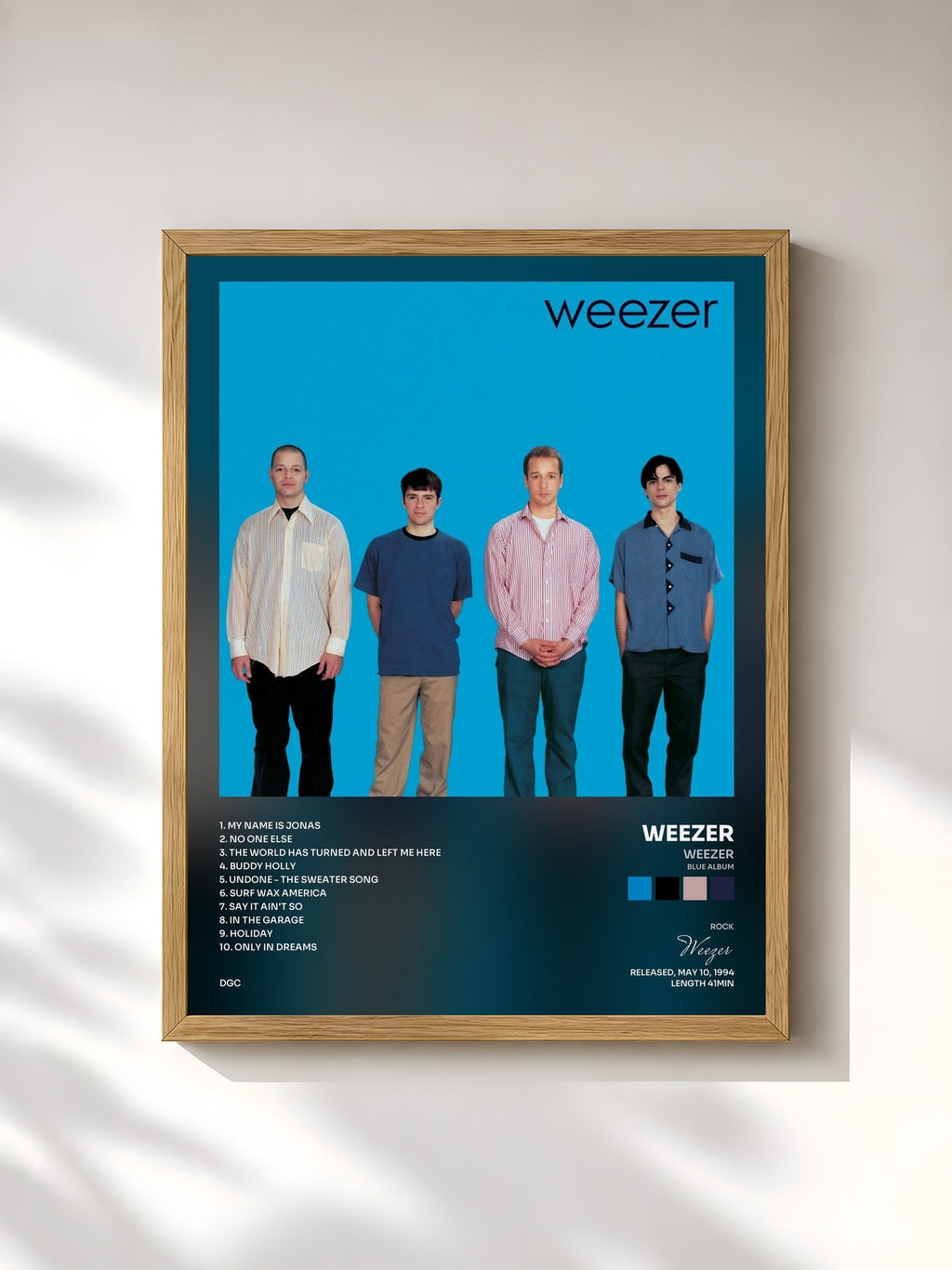 #bois Tableau de l'album Weezer (Blue Album) de Weezer, cadre en bois brut, imprimé et encadré en France