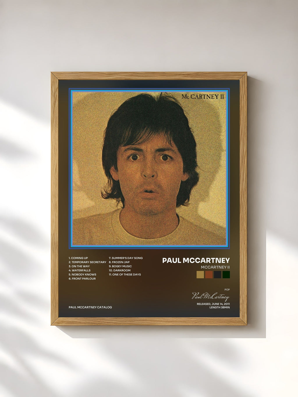 #bois Tableau de l'album McCartney II de Paul McCartney, cadre en bois brut, imprimé et encadré en France