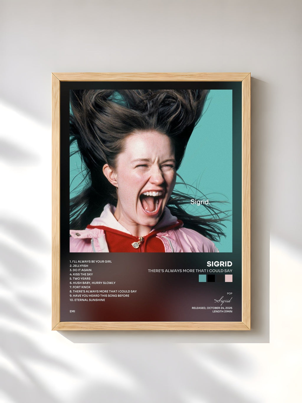 #bois Tableau de l'album There’s Always More That I Could Say de Sigrid, cadre en bois brut, imprimé et encadré en France