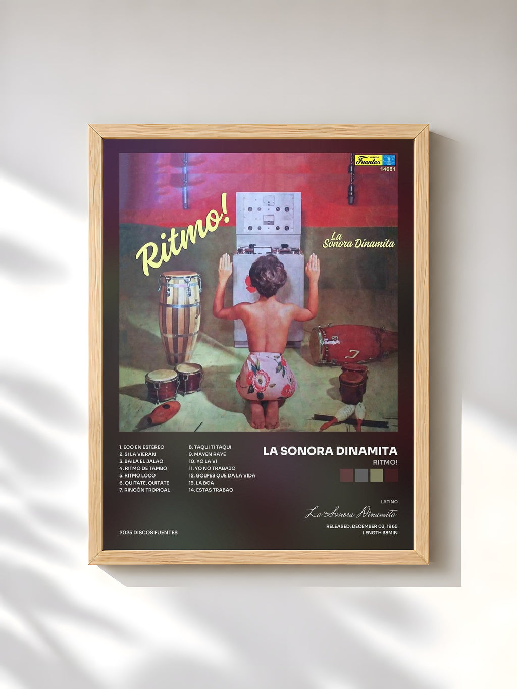 #bois Tableau de l'album Ritmo! de La Sonora Dinamita, cadre en bois brut, imprimé et encadré en France