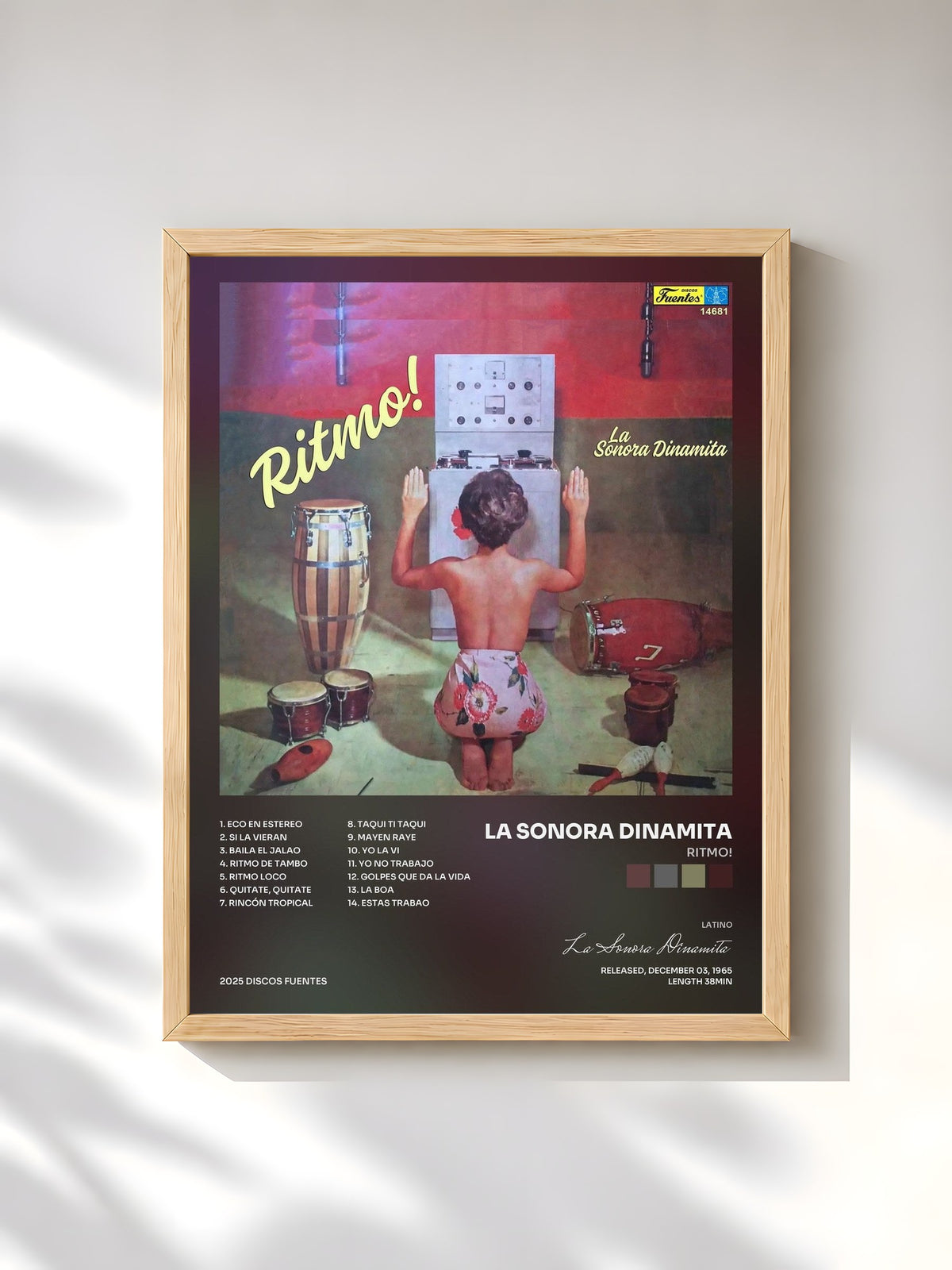 #bois Tableau de l'album Ritmo! de La Sonora Dinamita, cadre en bois brut, imprimé et encadré en France