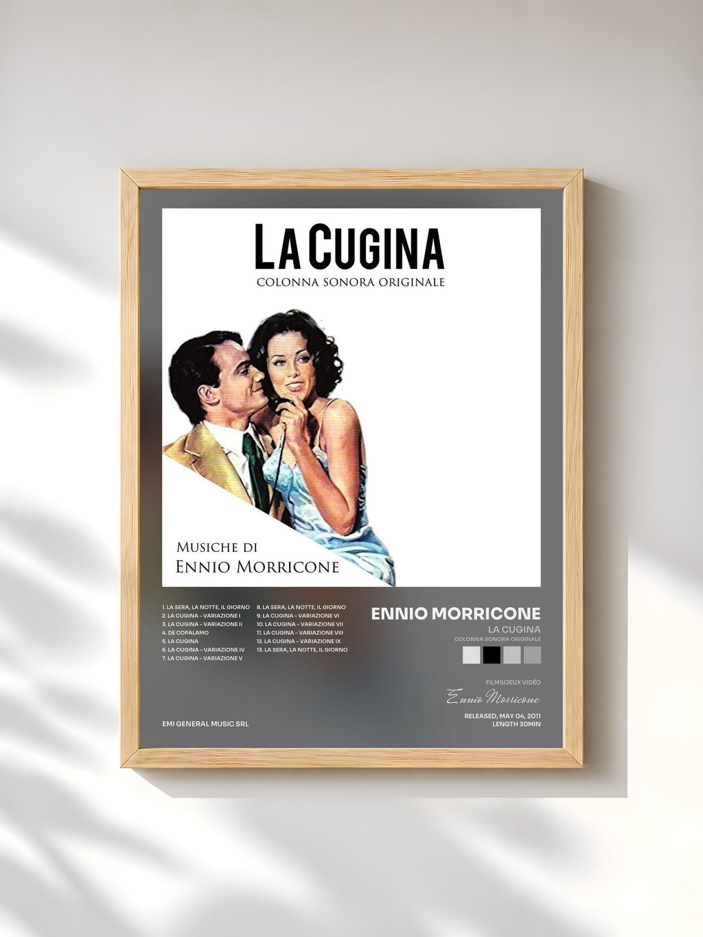 #bois Tableau de l'album La Cugina (Colonna sonora originale) de Ennio Morricone, cadre en bois brut, imprimé et encadré en France