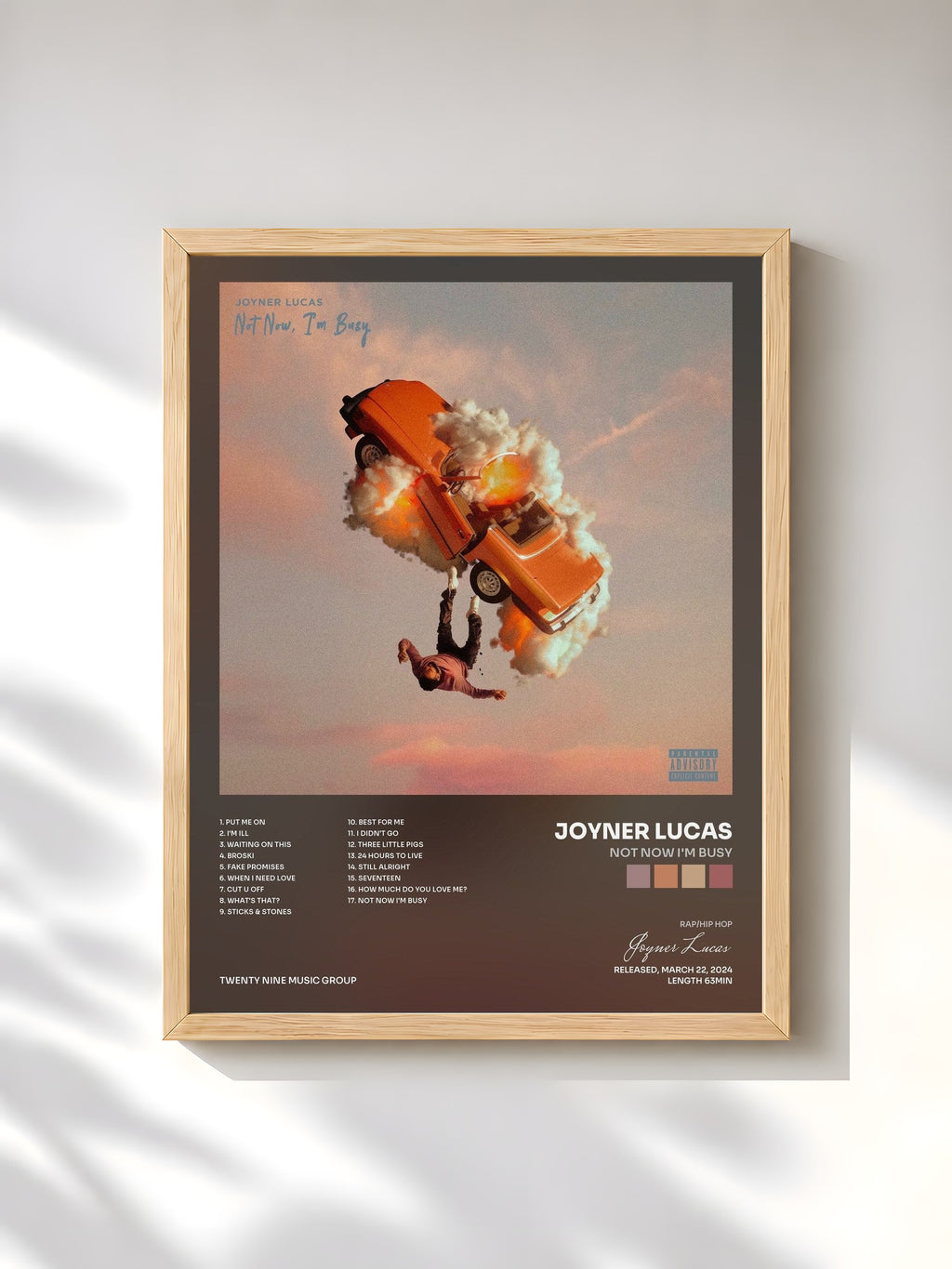 #bois Tableau de l'album Not Now I'm Busy de Joyner Lucas, cadre en bois brut, imprimé et encadré en France