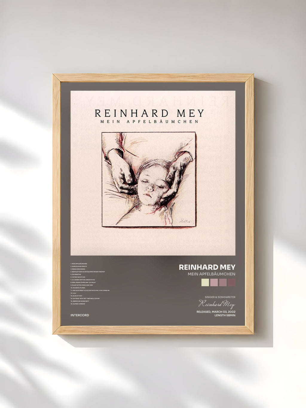 #bois Tableau de l'album Mein Apfelbäumchen de Reinhard Mey, cadre en bois brut, imprimé et encadré en France