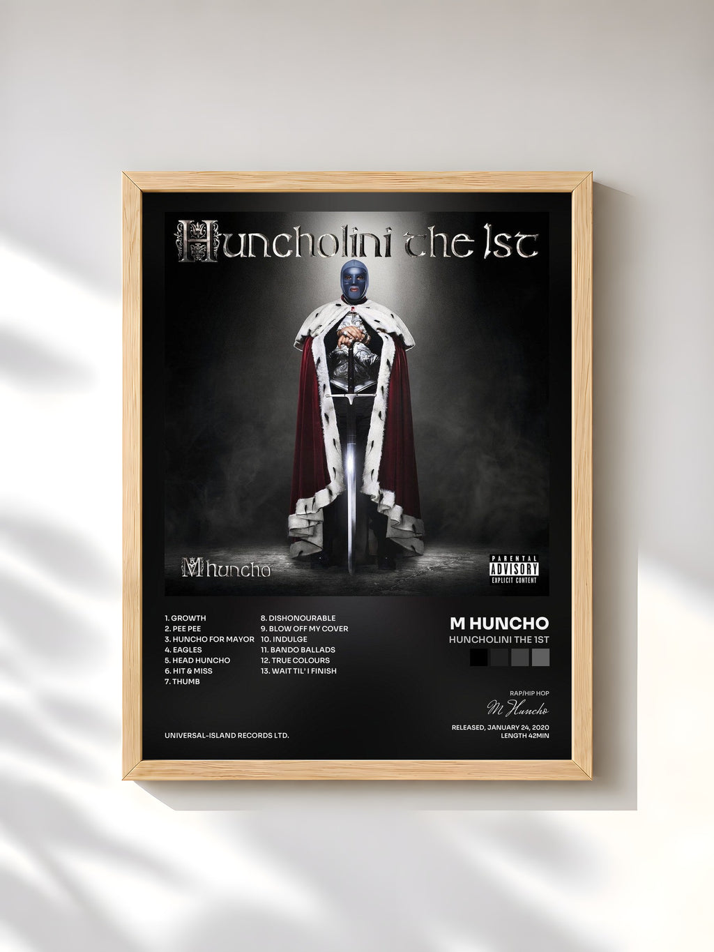 #bois Tableau de l'album Huncholini The 1st de M Huncho, cadre en bois brut, imprimé et encadré en France