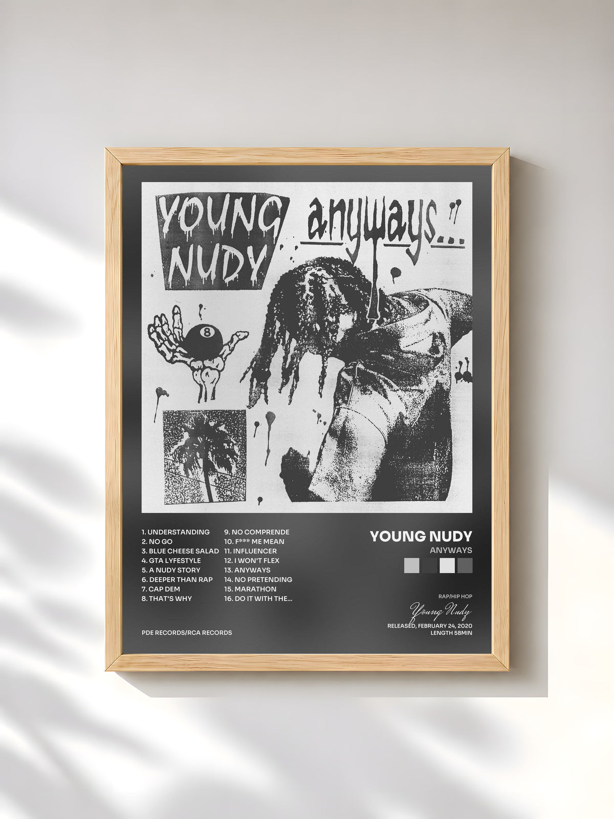 #bois Tableau de l'album Anyways de Young Nudy, cadre en bois brut, imprimé et encadré en France