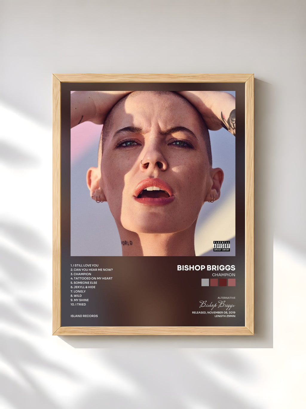 #bois Tableau de l'album CHAMPION de Bishop Briggs, cadre en bois brut, imprimé et encadré en France