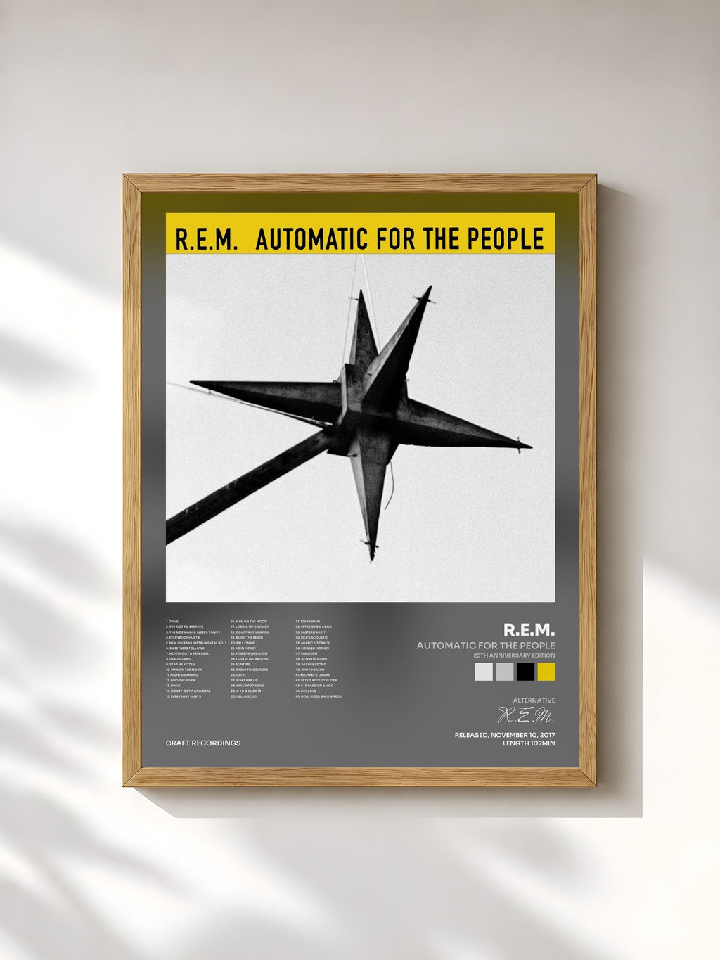 #bois Tableau de l'album Automatic For The People (25th Anniversary Edition) de R.E.M., cadre en bois brut, imprimé et encadré en France