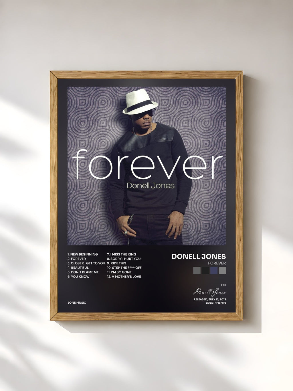 #bois Tableau de l'album Forever de Donell Jones, cadre en bois brut, imprimé et encadré en France