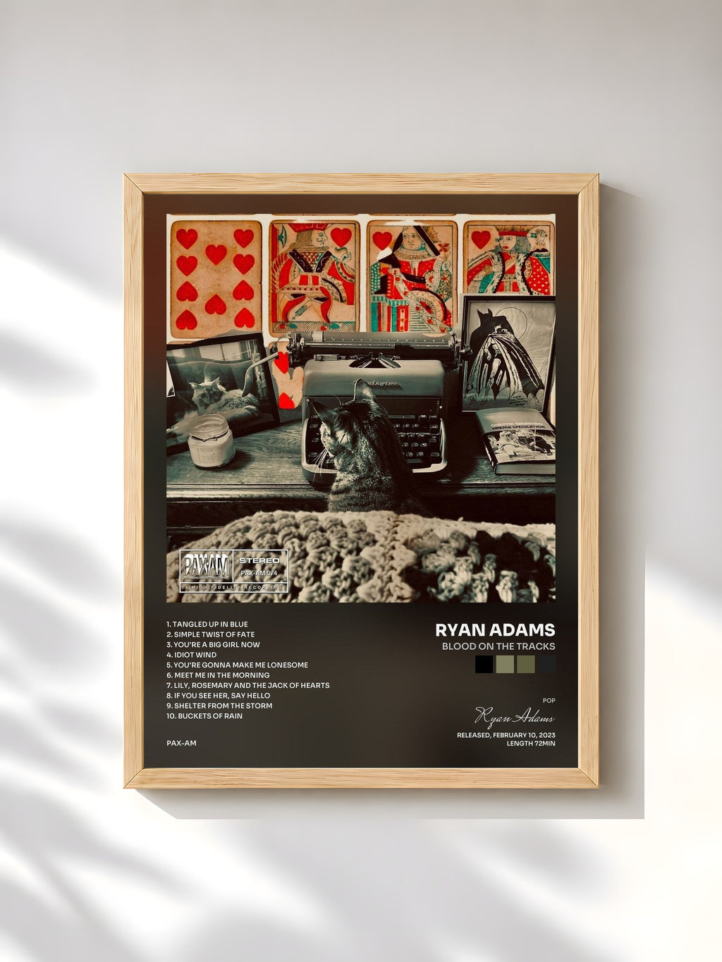 #bois Tableau de l'album Blood on the Tracks de Ryan Adams, cadre en bois brut, imprimé et encadré en France