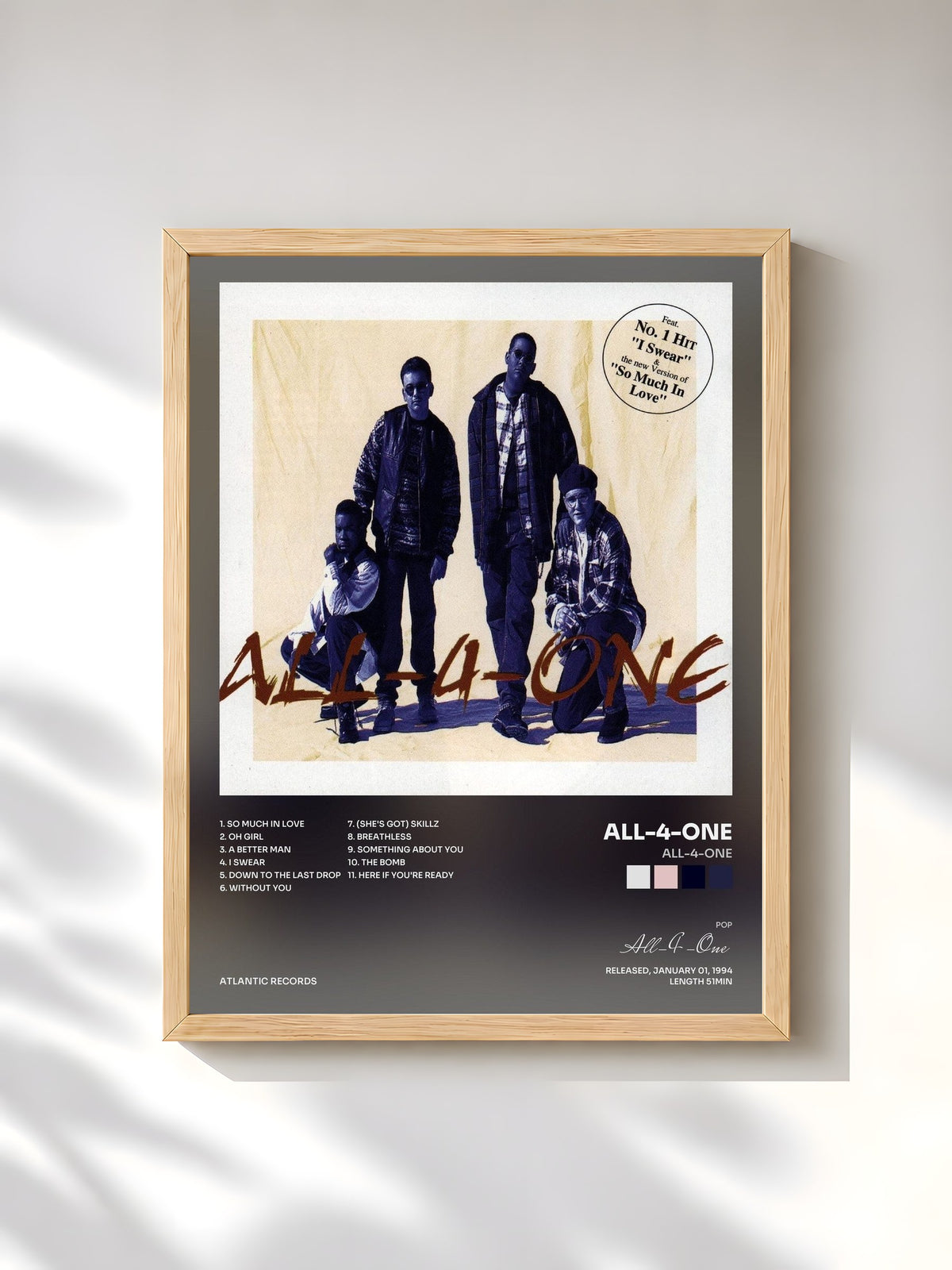 #bois Tableau de l'album All-4-One de All-4-One, cadre en bois brut, imprimé et encadré en France